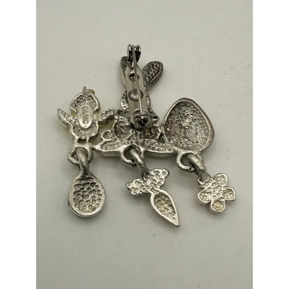 Vintage Easter Brooch Bunny Egg Chick Dangle Signed AJMC Enamel Silver Tone